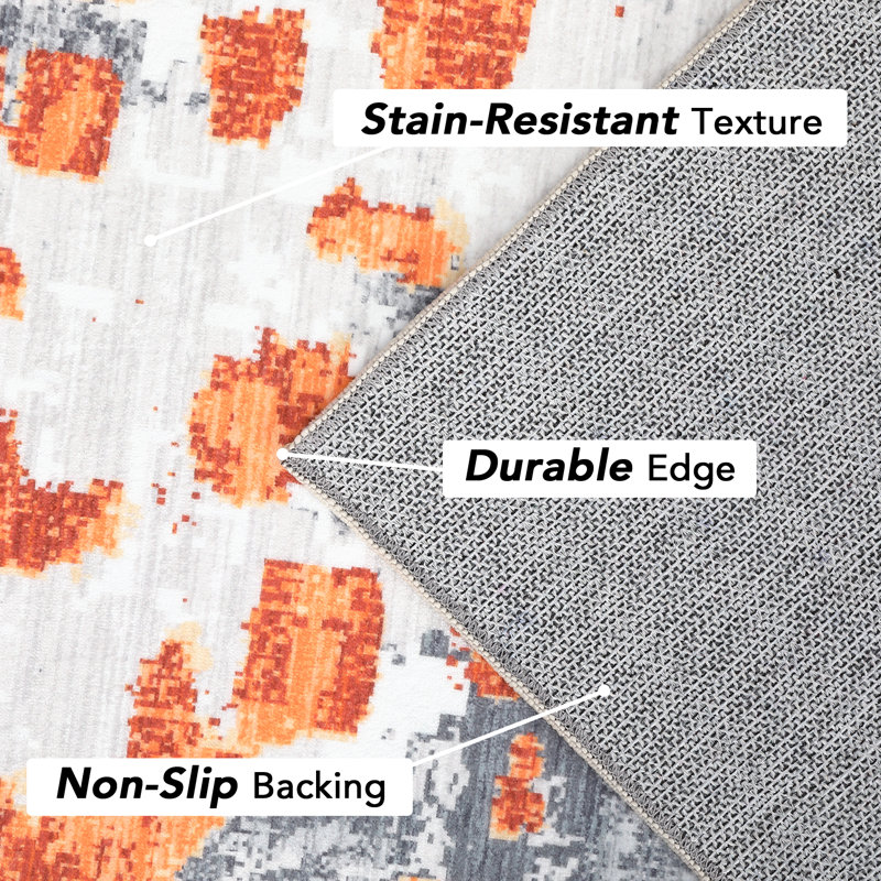 Tapis orange en polyester tissé à la machine Jimel, Rectangle 9' x 12’