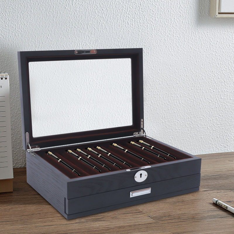 12.6" 12 Slot Wood Pen Display Box 2 Layers Fountain Pen Collector Case