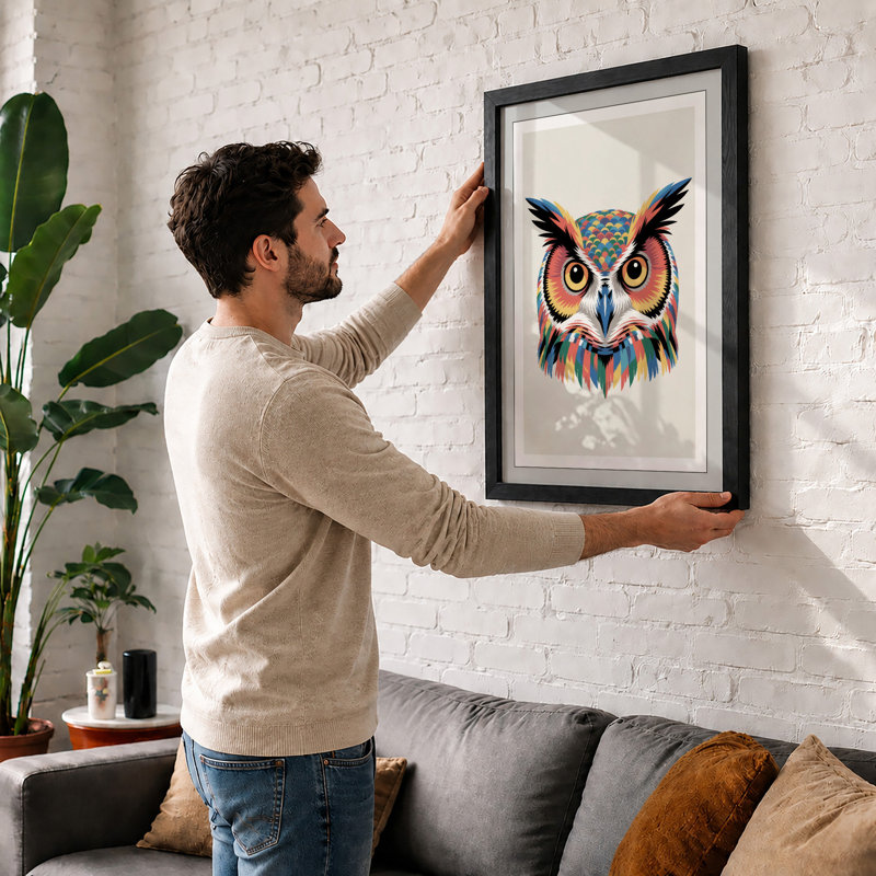 Geometric Owl Modern - Print, A2 - 59.4 x 42.0 cm, Black