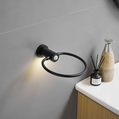 Towel Ring With LED Light Stainless Steel Hand Towel Holder Wall Mounted Round Towel Hanger