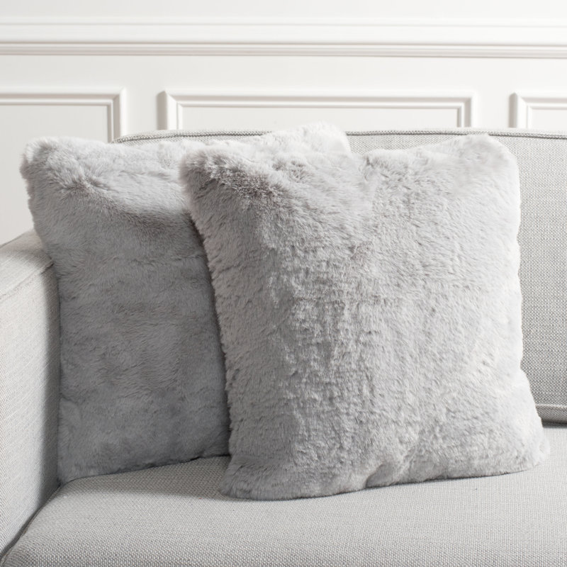 Faux Fur Throw Pillow, Gray, 17" x 17"