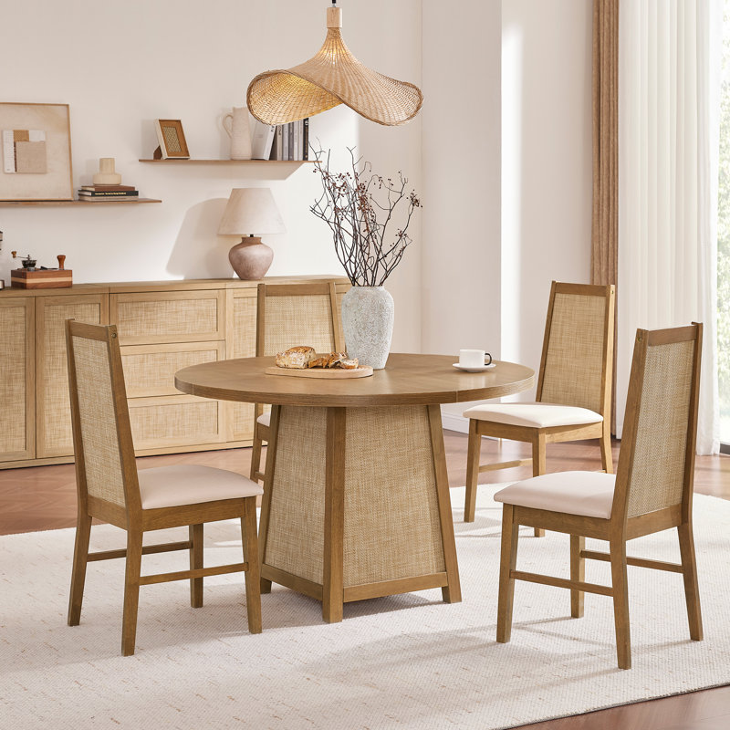 47.2" Bohemian Solid Wood and Large  Rattan Round Table