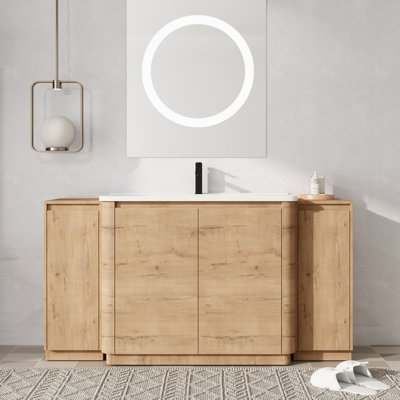 84'' Freestanding Double Bathroom Vanity With Ceramic Vanity Top