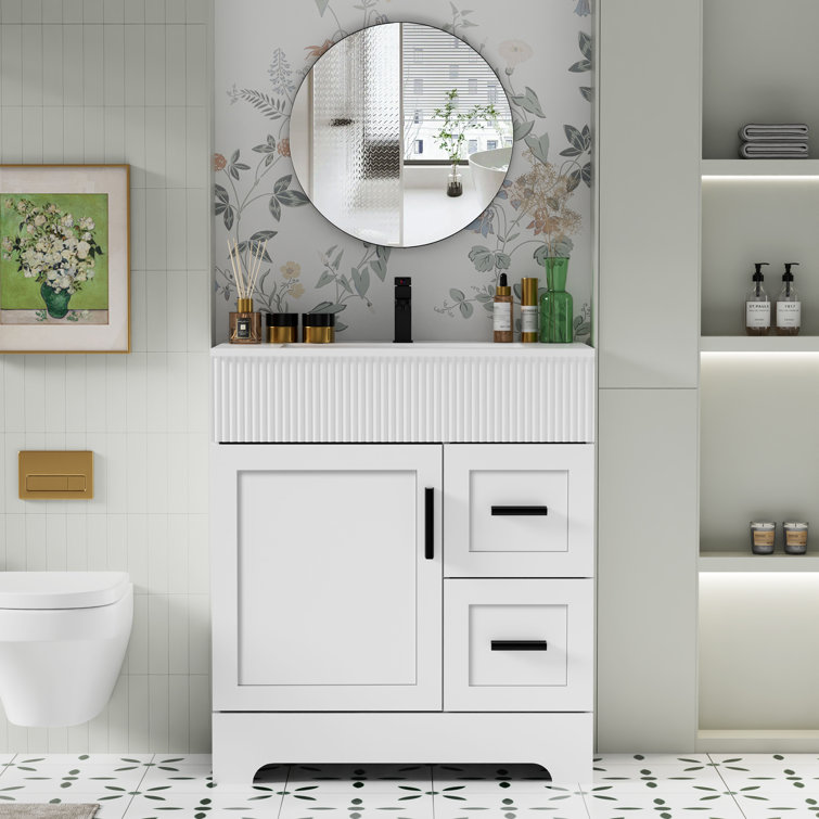 Breonica 30" Single Bathroom Vanity with Ceramic Sink Top, Zinc Alloy Faucet, Soft-Close Doors