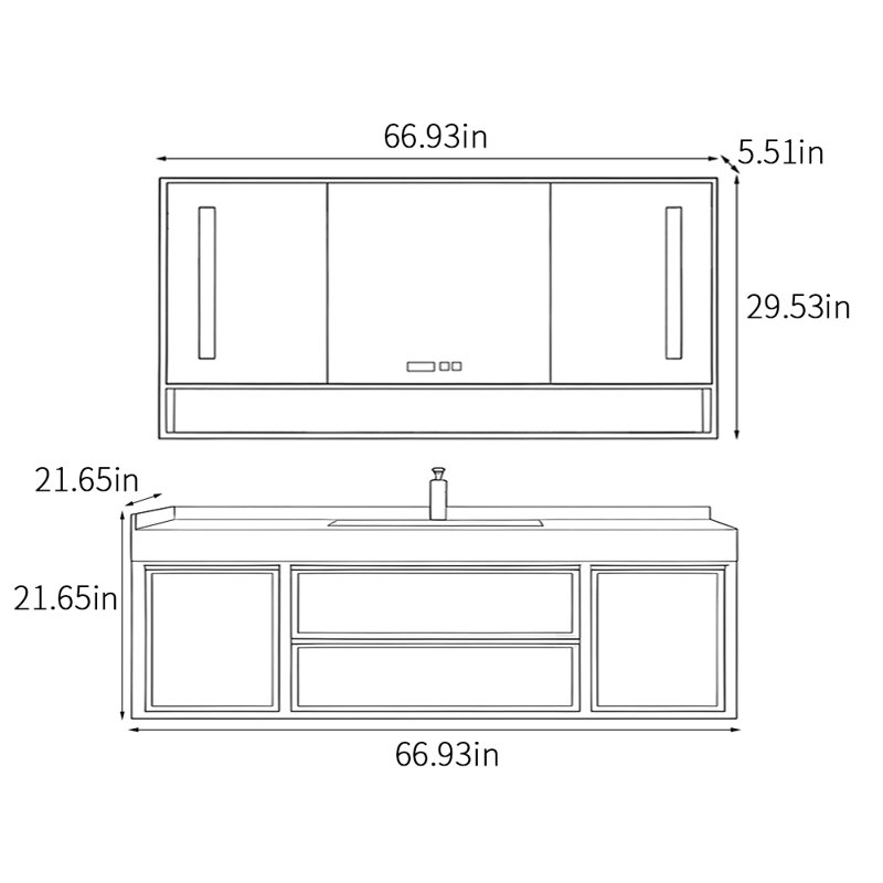 Bathroom cabinet light luxury modern style., White, 21.65" H x 66.93" W x 21.65" D