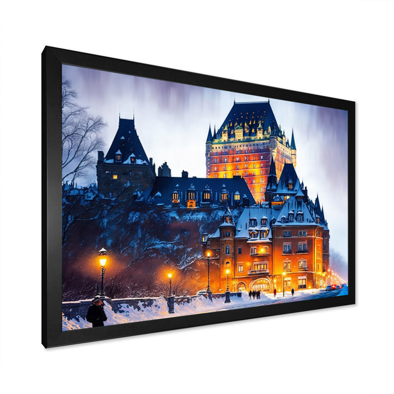 «Chateau Frontenac in Winter I», reproduction sur toile, H 12 po x l 20 po x P 1 po, Impression noire sur toile encadrée