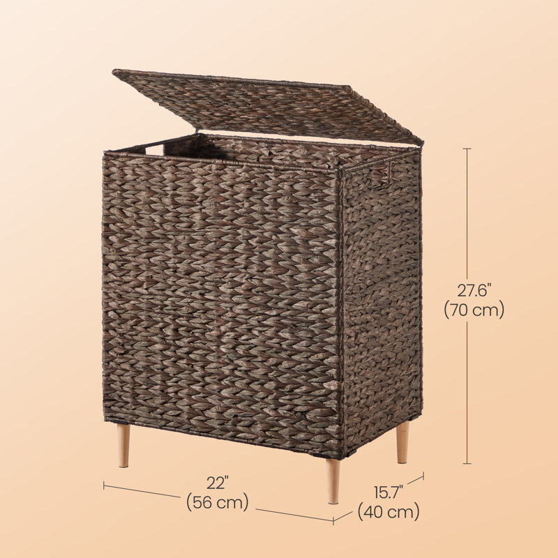Laundry Hamper 2 Sections, 34.3 Gal. (130 L) Handwoven Water Hyacinth Wicker Laundry Basket With Lid, Natural Material, Removable Machine Washable Liners, Handles