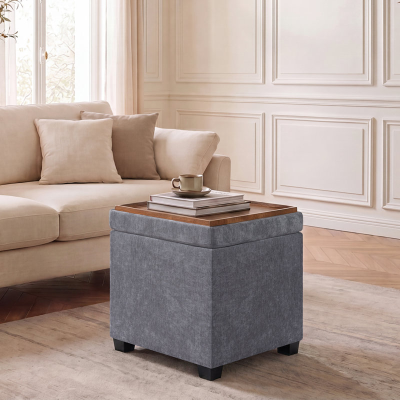 Repose-pieds de rangement carré 15,3 po pour le salon, Gray