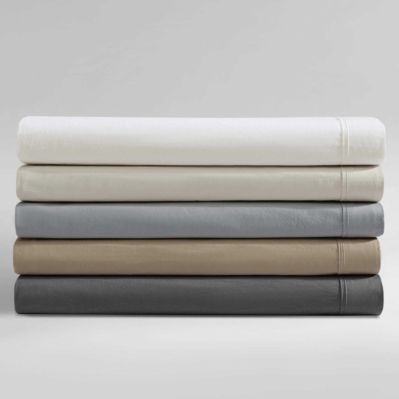 Calvin Klein Washed Cotton Percale Sheet Set, Twin XL Sheet Set with 1 Pillowcase, Camel Brown