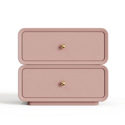 Otating Drawer Nightstand - 2-tier Bedside Table With Swivel Storage, Solid Wood And Leather Accent Cabinet For Modern Bedroom, In White, Pink, And Tw by Latitude Run