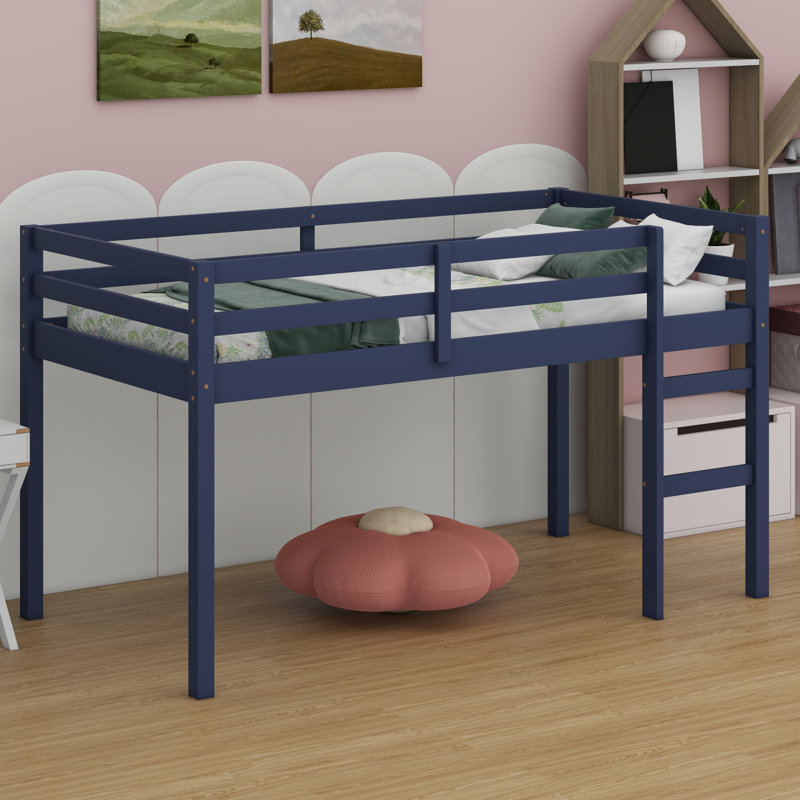 Lit mezzanine en bois avec échelle, Bleu