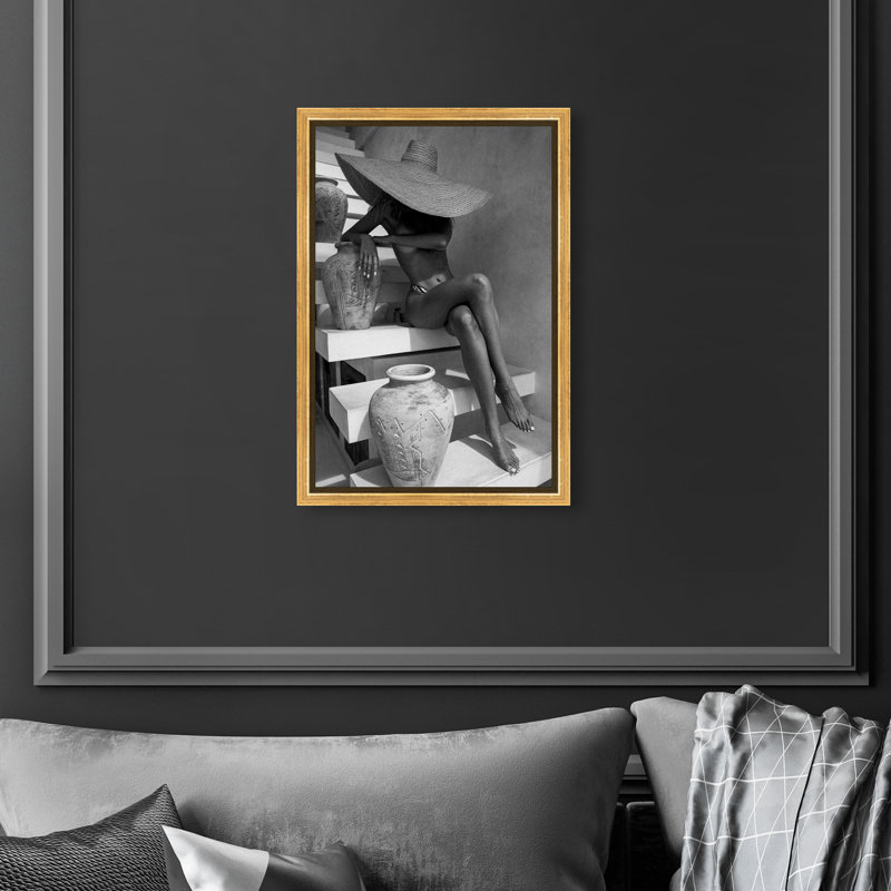 Andrea I Gray Canvas Fashion Print by Oliver Gal, 16"H x 11"W, Gold Frame