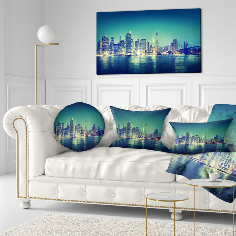 Oreiller cityscape new york city concept night, Rectangle 12" x 20"