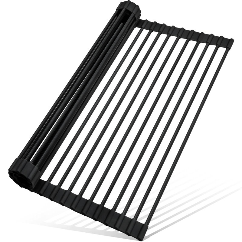 Égouttoir à vaisselle en silicone enroulable au-dessus de l'évier et tapis, égouttoir pliable multi-usage antidérapant pour l'organisation du comptoir de cuisine