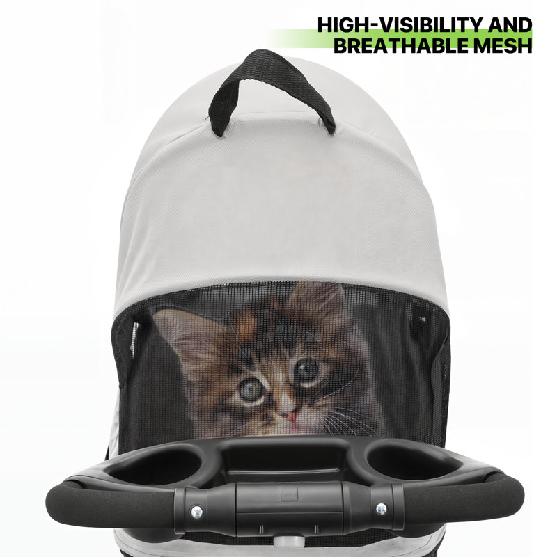 Black Foldable Pet Stroller with Detachable Storage Basket