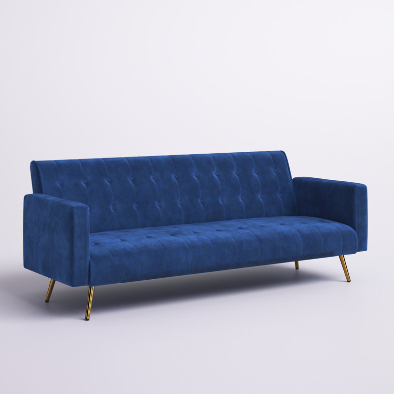 Canapé-lit à accoudoirs carrés en velours de 76 po Cognato, Bleu velours