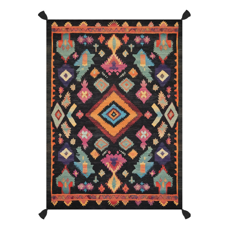 Nora Art Ethnic Fringed Pastel Woven Base Decorative Living Room Rug, Rectangle 3'9.81" x 6'6.74"