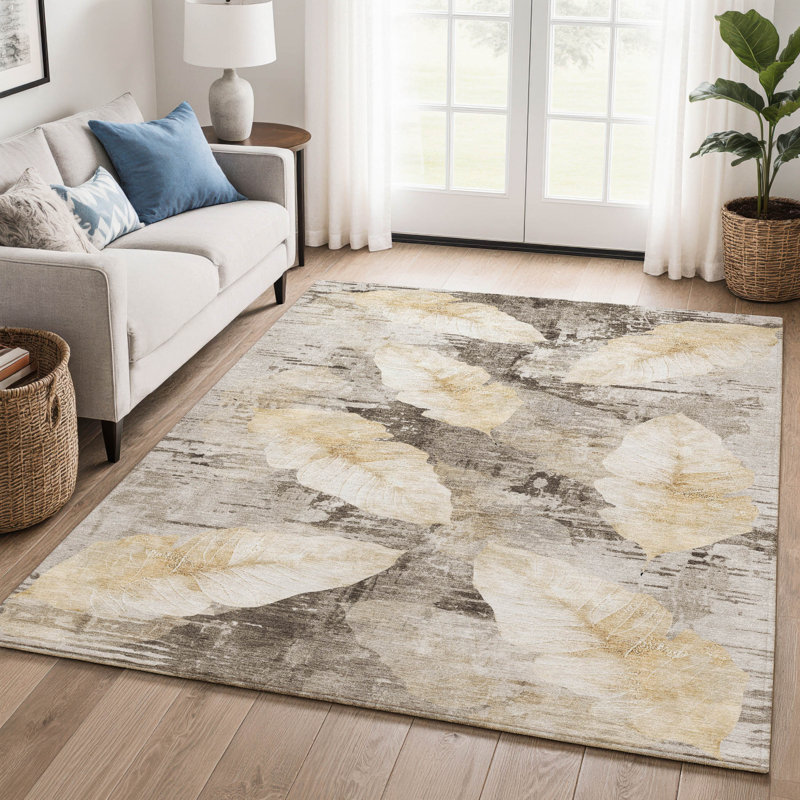 Premium Machine Washable Mayfield floral Rug, Brown, 3' x 5'
