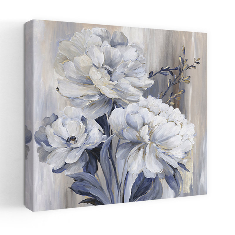 Art botanique bleu contemporain, H 18 po x l 18 po