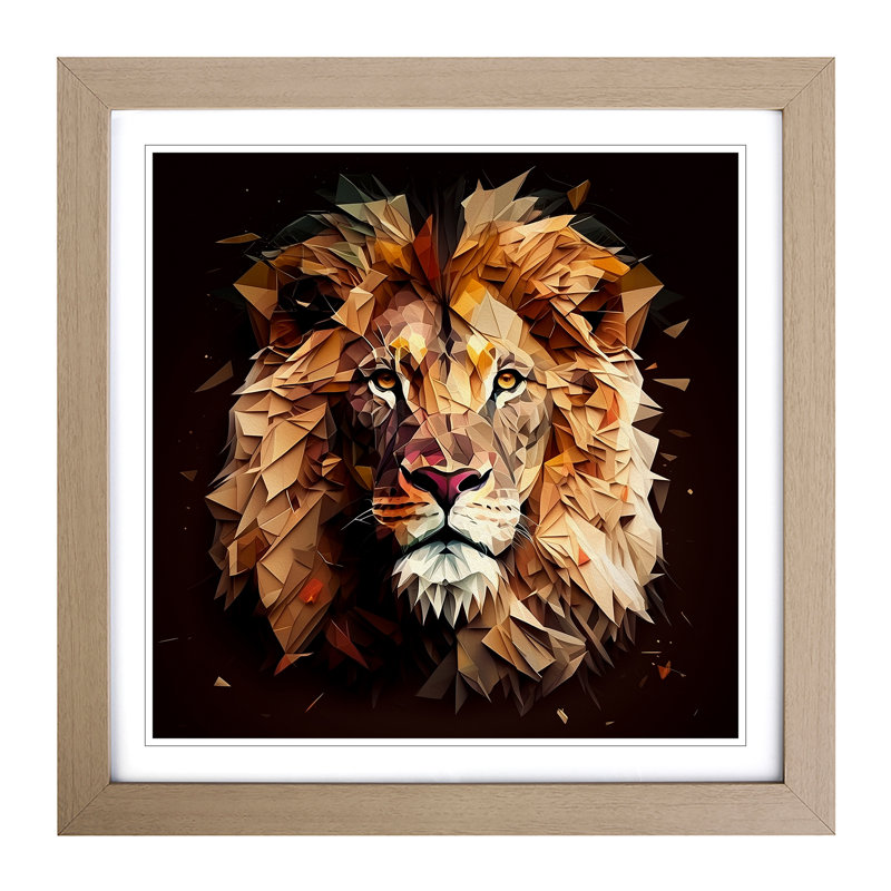 Lion Polygon - Framed Print, Oak