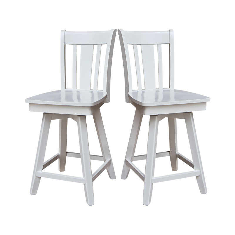 Derene Swivel Solid Wood Counter Stool, White