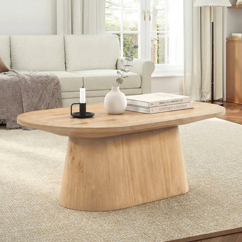 Table basse moderne de style champêtre en bois de 120 cm (47,2 po) avec un plateau ovale spacieux et un assemblage facile, idéale pour le salon et le bureau.