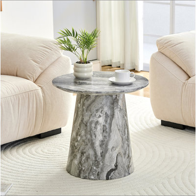 Table basse circulaire en panneau de fibres à densité moyenne - diamètre 19,6 po, hauteur 18,8 po. Placage texturé gris, texture délicate, adaptable à un plateau circulaire.