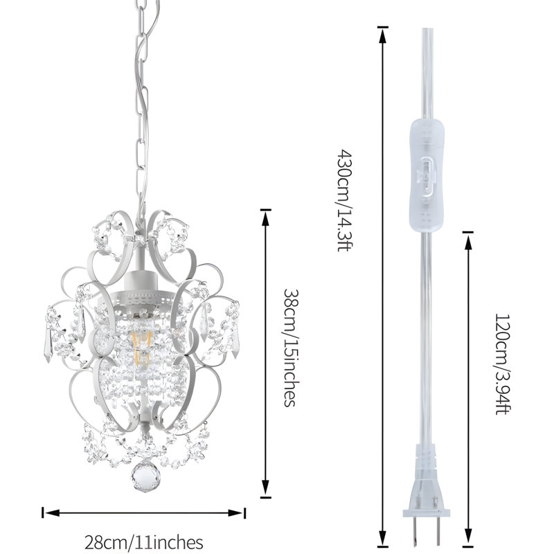 Mini Crystal Plug-In Chandelier With Adjustable Hanging Cord And On/Off Switch For Bedroom, Bathroom, And Living Room
