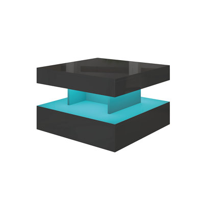 Square Coffee Table With Led Lights, 2 Tier Living Room Cocktail Table, 23.6"x 23.6"x 15.7"