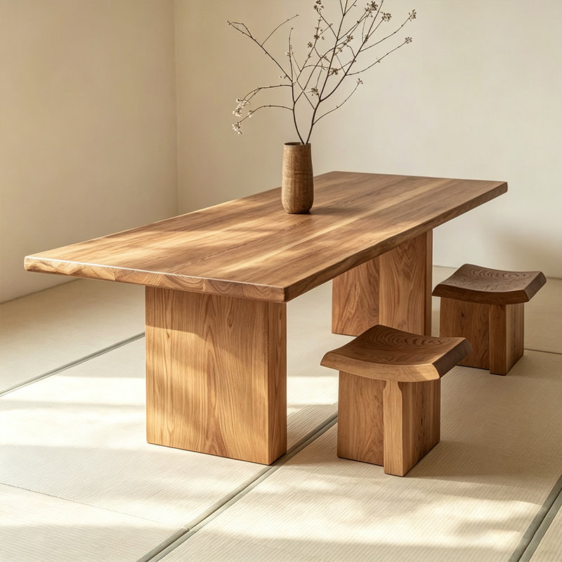 Nut-brown Rectangular Solid Wood Dining Table, 29.53"H×55.12"L×27.56"W