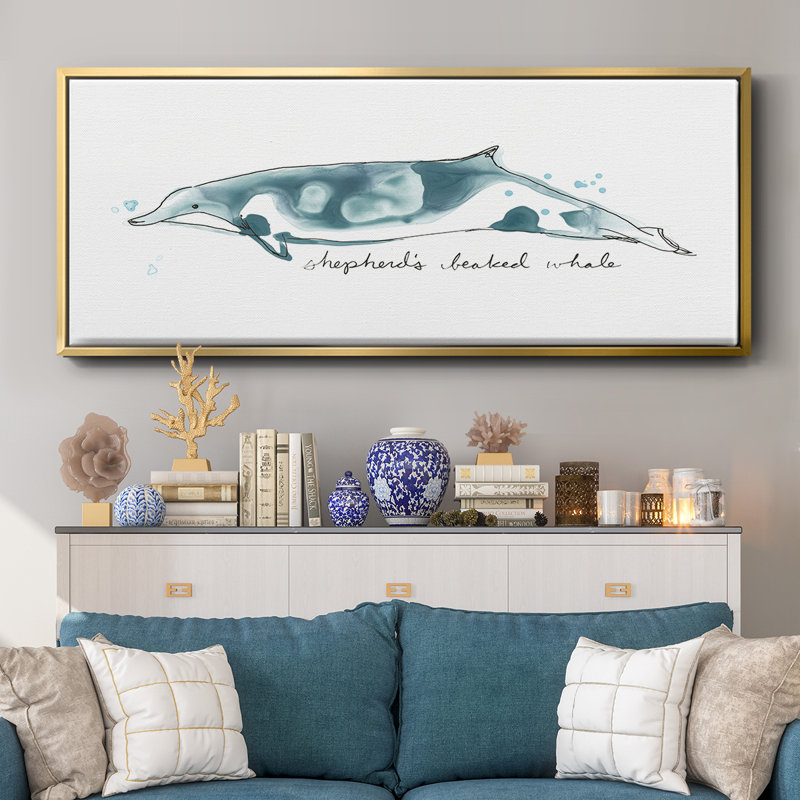 Whale III- Framed Canvas, 12" H x 30" W