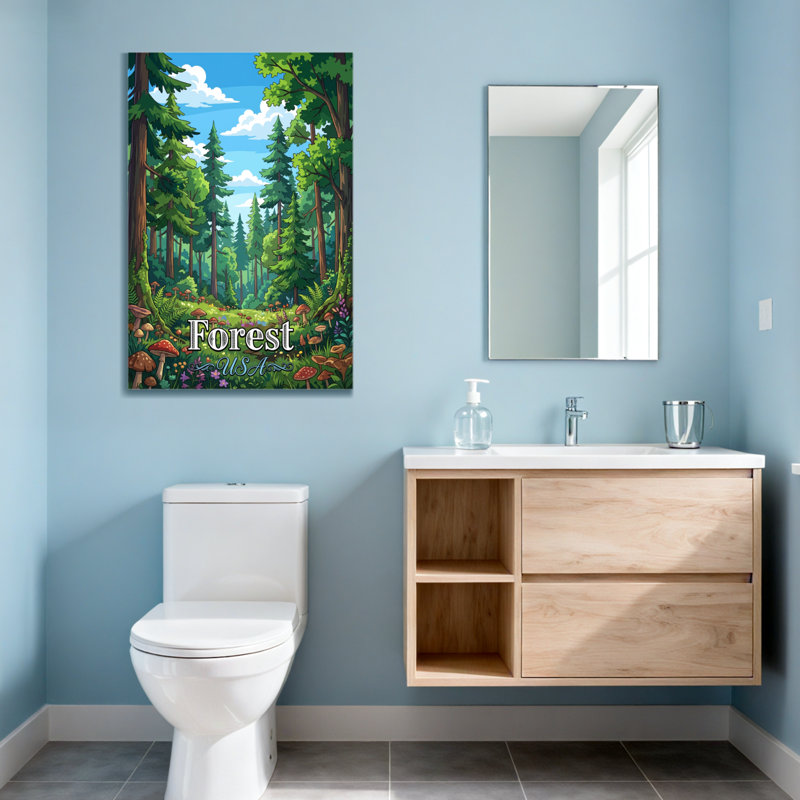 Scène de forêt avec arbres, champignons et fleurs, H 36 po x l 24 po