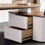 Bureau à 2 tiroirs brun noisette + blanc-uni de forme libre + bois manufacturé + acrylique-2077867438-2077867474
