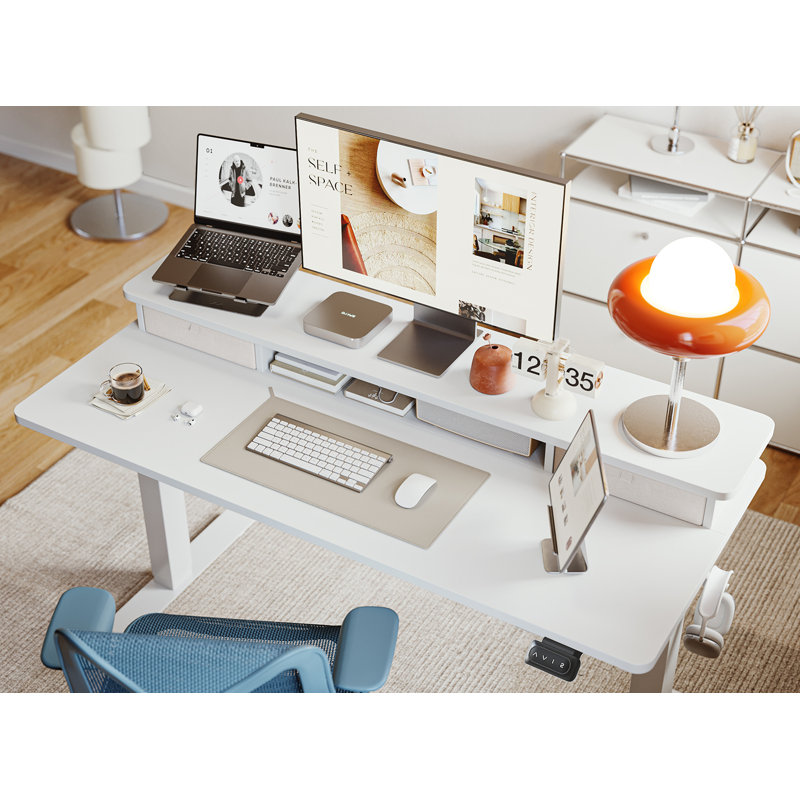 Eliuth Height Adjustable Standing Desk, 46" H x 60" W x 24" D, White
