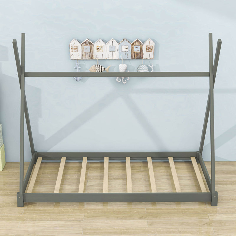 Wilpert Twin Size Platform Bed with Triangle Structure, Gray