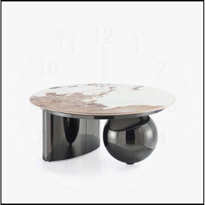 Table basse Laurel avec plateau en pierre frittée et base contemporaine en acier inoxydable, parfaite pour les salons modernes
