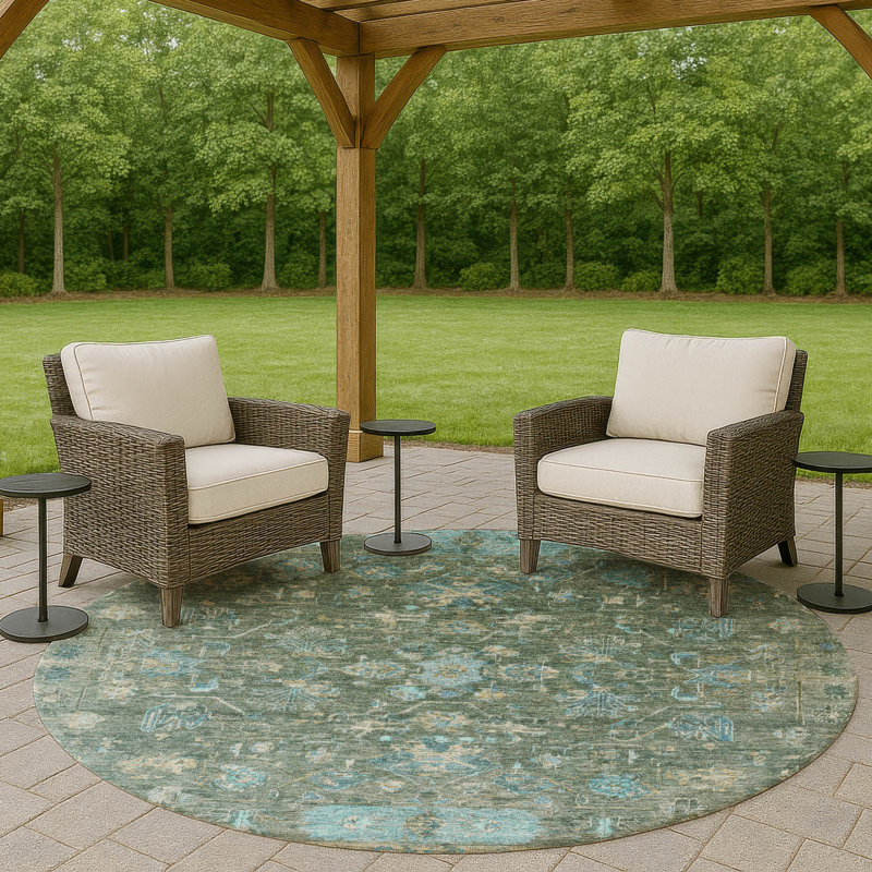 Machine Washable Indoor/Outdoor Chantille ACN2323 Global Rug, Round 8'
