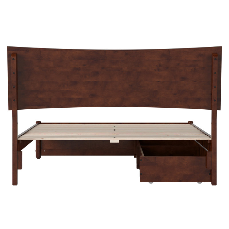 Harlowe Wood Platform Bed with Storage Drawers, Walnut, Lit double