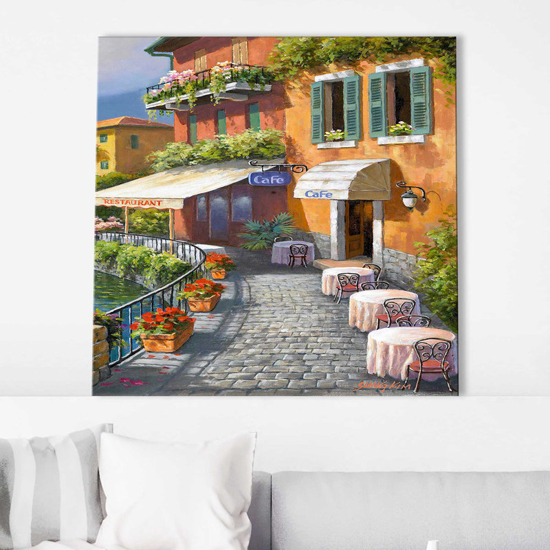 Seaside Bistro Café II par Sung Kim - Peinture, Toile tendue, H 28 po x l 28 po x P 1,5 po