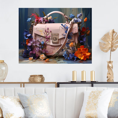Pink Iconic Silhouette Fashion Handbag Blooms - Fashion Bag Metal Wall Art MT133865