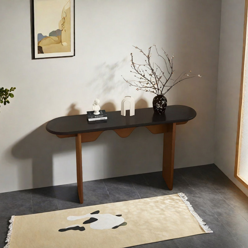 Console Retro Minimalist Art, H 31,5 po x l 55,12 po x P 11,81 po, Noir, noir, noir, noir, Bois naturel