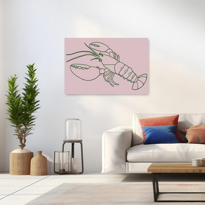 Élégant homard croquis minimaliste, homard, océan côtier, impression d'art mural, H 32 po x l 48 po