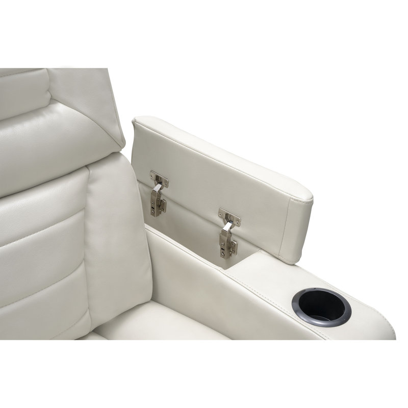 Faux Leather Power Recliner, Ivory Faux Leather