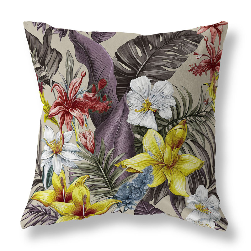 Coussin Rainforest Reverie, H 26 po x l 26 po, Gris / floral multi