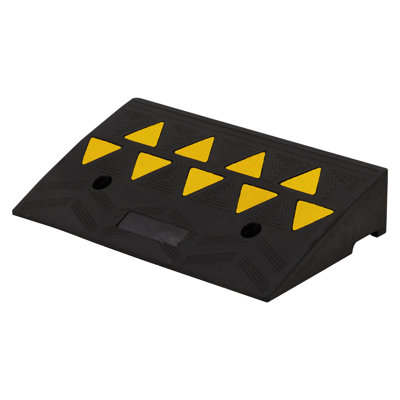 Heavy-Duty Rubber Curb Ramp for Driveway & Doorway – Threshold Ramp with Yellow Triangles, Bolt-On Fixing, Weatherproof & Wear-Resistant, Easy Install