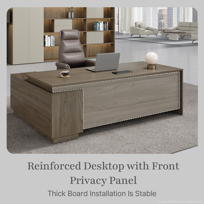 Executive L-Shaped Office Desk With Integrated Storage & Ergonomic Design, Black Walnut