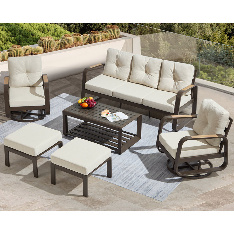 5 - Person Patio Conversation Set with Cushions, Beige