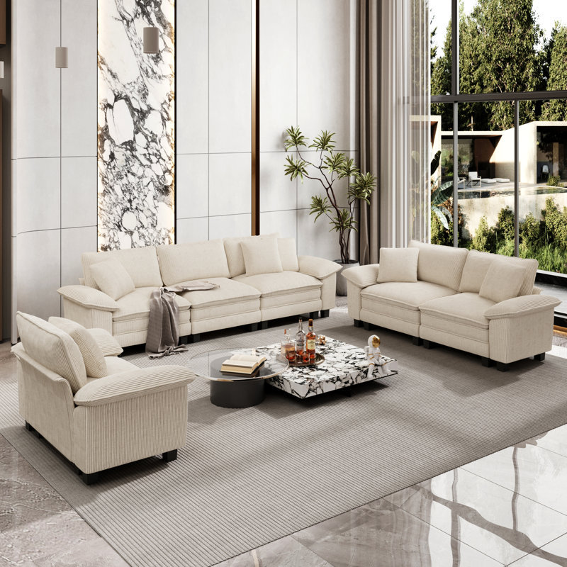 6 - Piece Living Room Set, Corduroy Beige