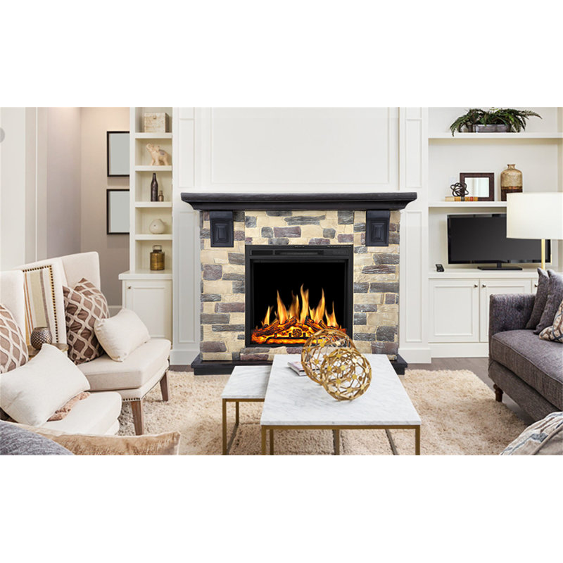 Aralene 50.6''W Faux Stone Fireplace with TV Stand Heater,7 Flame Brightness Settings,Remote Control