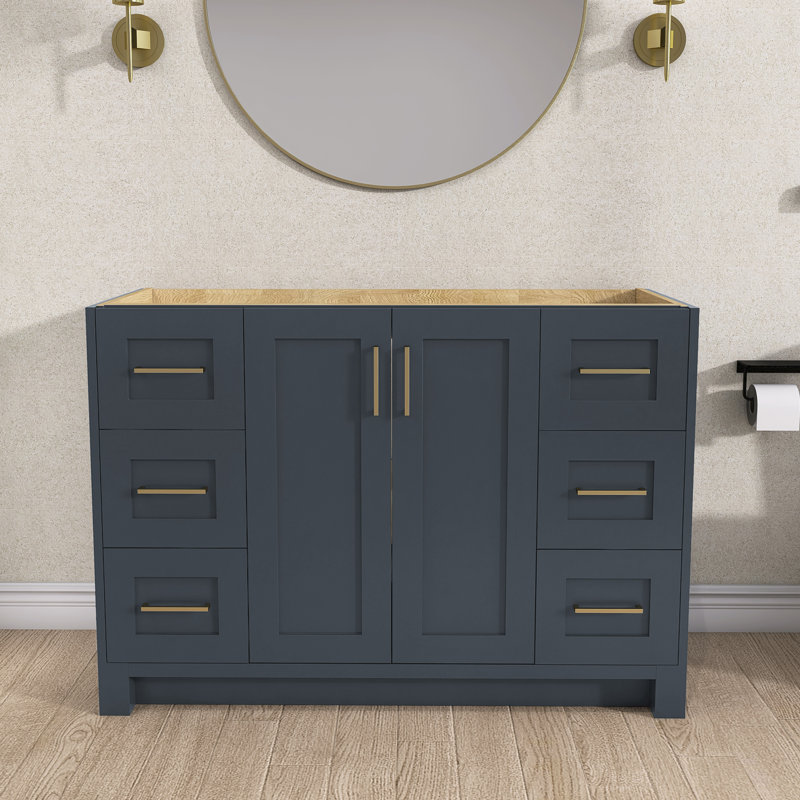 Solid Wood 48" Single Bathroom Vanity Base Only In Navy Blue